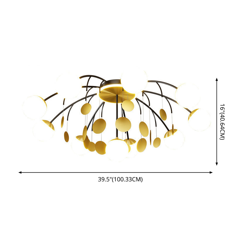 Modern Style Globe Semi Flush Mounted Ceiling Light Sputnik LED Ceiling Light with White Glass Shade