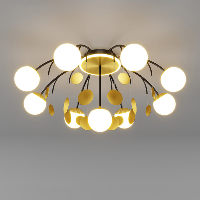 Modern Style Globe Semi Flush Mounted Ceiling Light Sputnik LED Ceiling Light with White Glass Shade