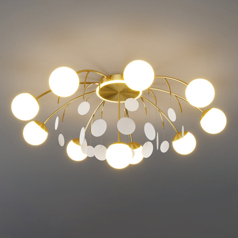 Modern Style Globe Semi Flush Mounted Ceiling Light Sputnik LED Ceiling Light with White Glass Shade