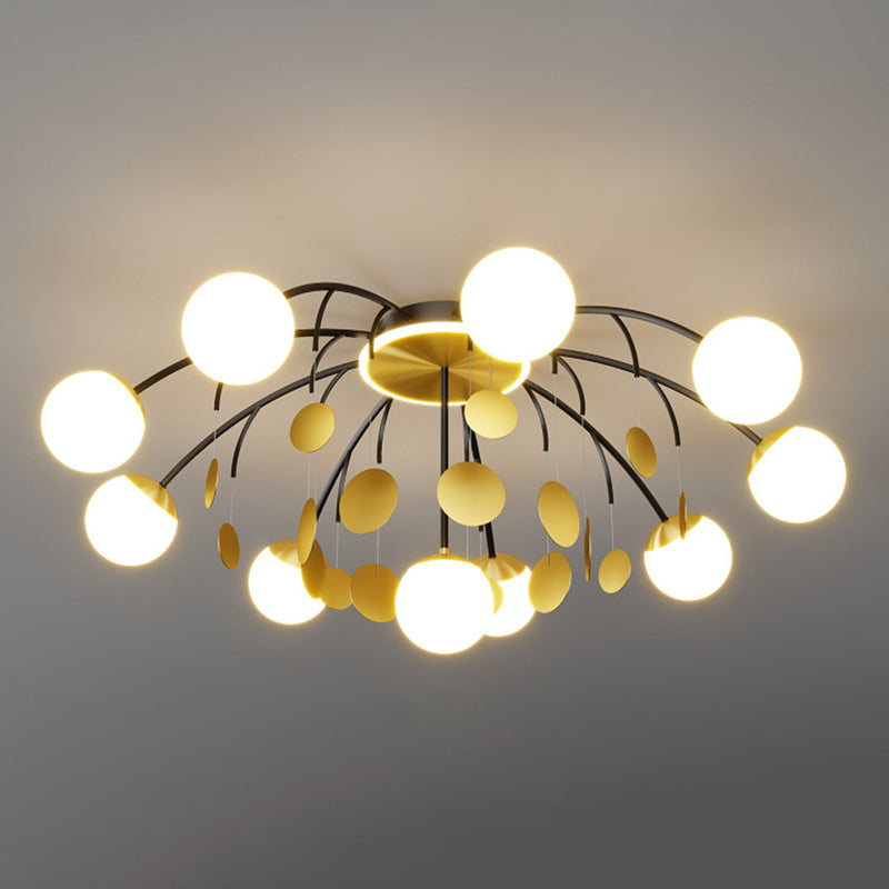 Modern Style Globe Semi Flush Mounted Ceiling Light Sputnik LED Ceiling Light with White Glass Shade