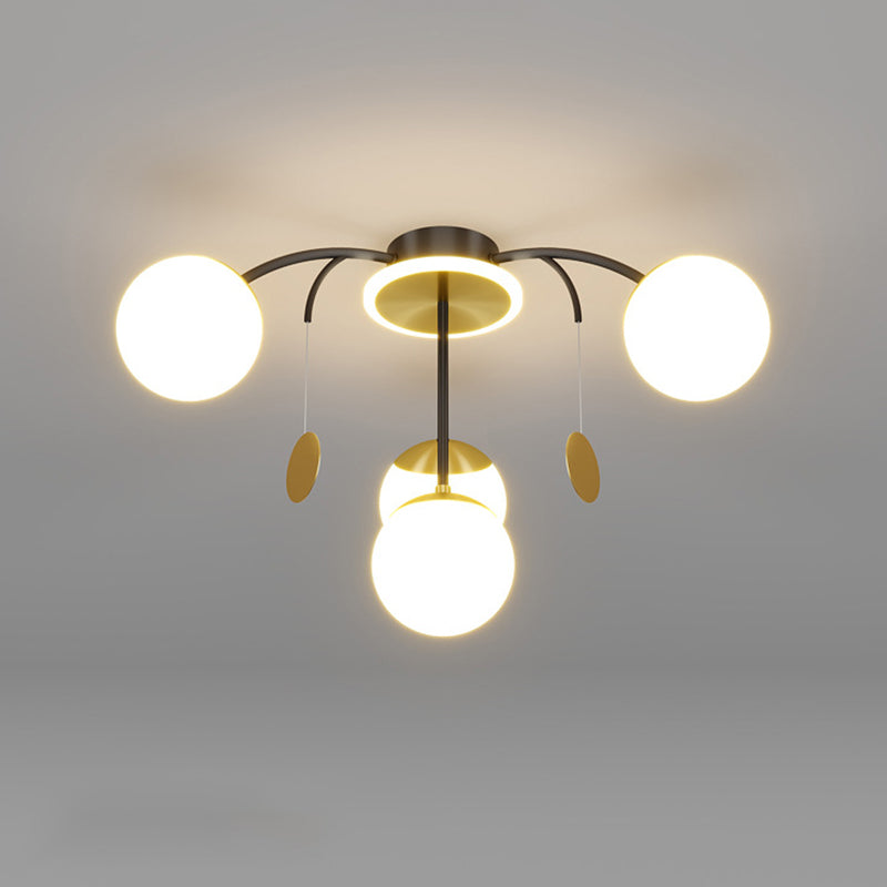Modern Style Globe Semi Flush Mounted Ceiling Light Sputnik LED Ceiling Light with White Glass Shade