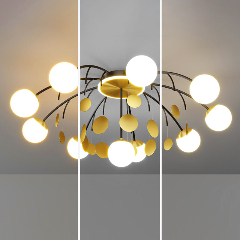 Modern Style Globe Semi Flush Mounted Ceiling Light Sputnik LED Ceiling Light with White Glass Shade