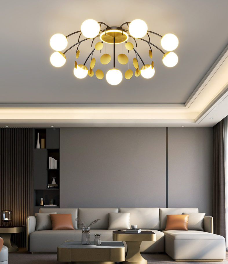 Modern Style Globe Semi Flush Mounted Ceiling Light Sputnik LED Ceiling Light with White Glass Shade