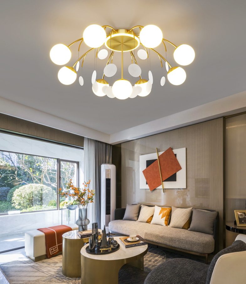 Modern Style Globe Semi Flush Mounted Ceiling Light Sputnik LED Ceiling Light with White Glass Shade