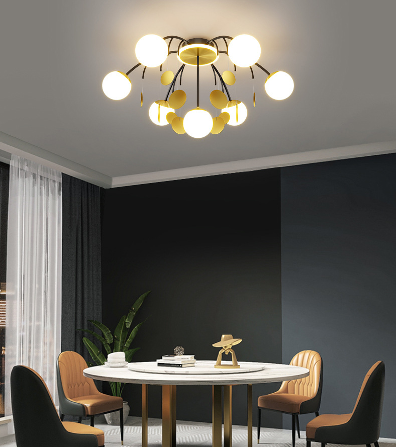 Modern Style Globe Semi Flush Mounted Ceiling Light Sputnik LED Ceiling Light with White Glass Shade