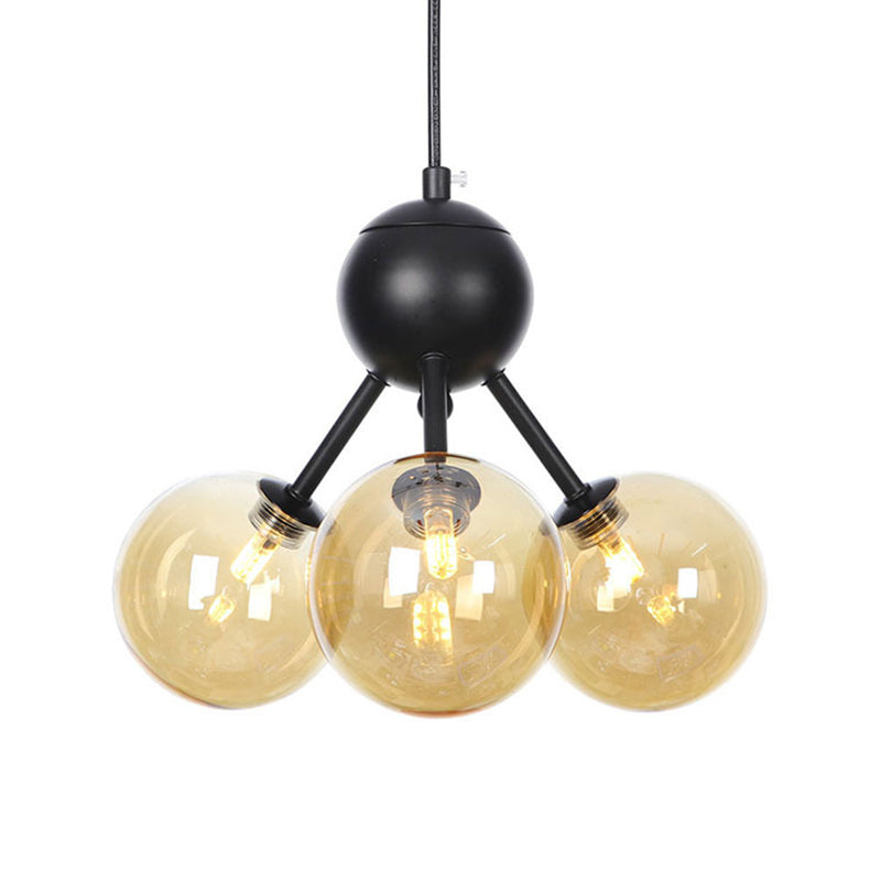 Orb Living Room Chandelier Lamp Amber/Clear/Smoke Gray Glass 3/9/12 Lights Industrial Ceiling Light with Sputnik Design, 13"/27.5"/34" Wide