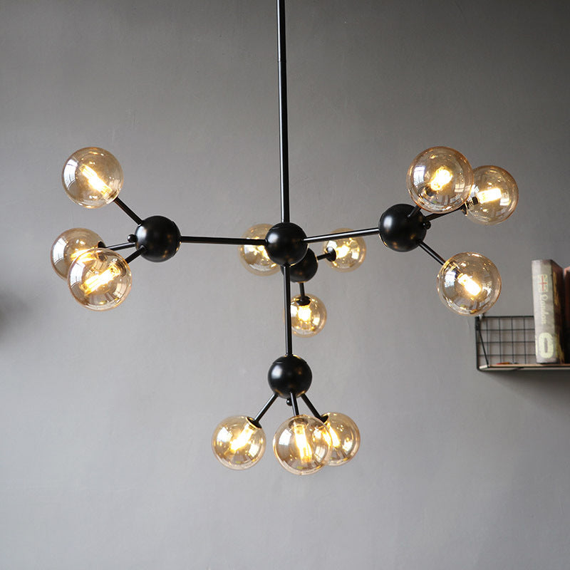 Orb Living Room Chandelier Lamp Amber/Clear/Smoke Gray Glass 3/9/12 Lights Industrial Ceiling Light with Sputnik Design, 13"/27.5"/34" Wide
