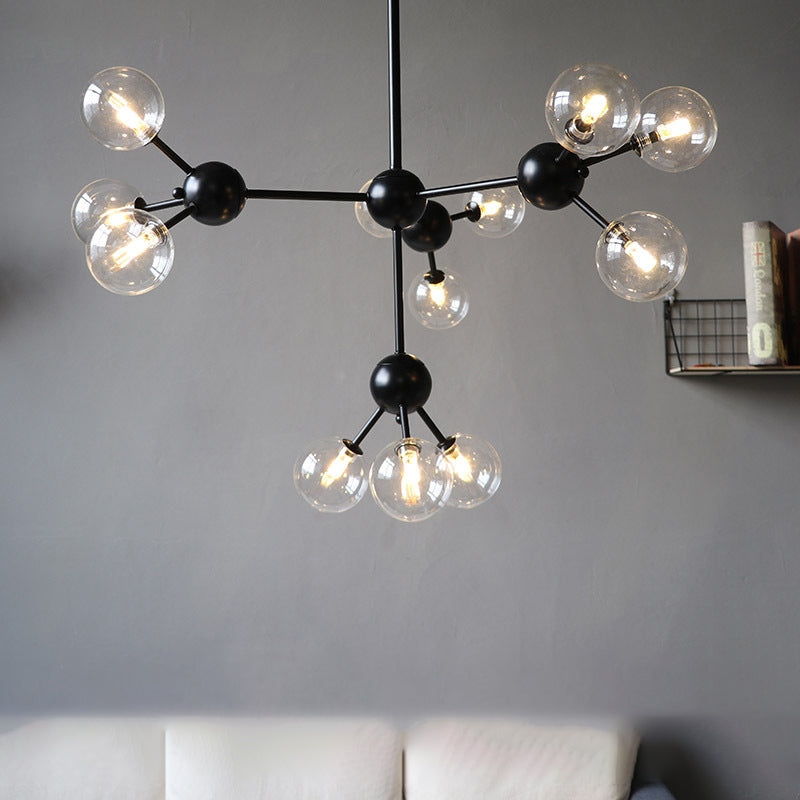 Orb Living Room Chandelier Lamp Amber/Clear/Smoke Gray Glass 3/9/12 Lights Industrial Ceiling Light with Sputnik Design, 13"/27.5"/34" Wide