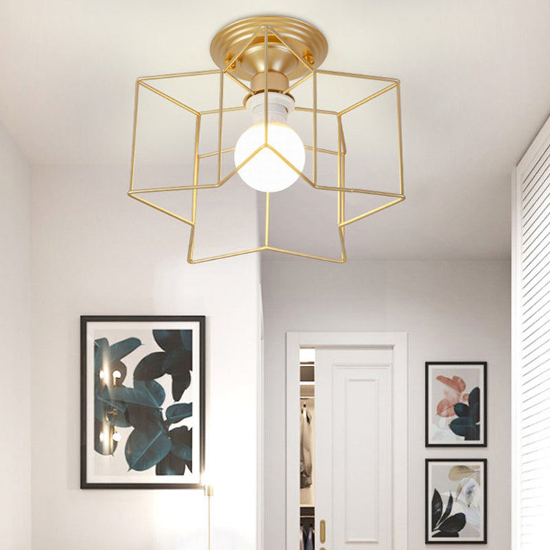 Metal Wire Frame Mini Ceiling Light Modern Simplicity Style Flush-mount Lamp for Hallway Balcony