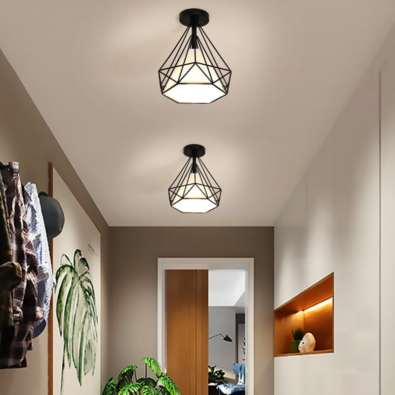 Metal Wire Frame Mini Ceiling Light Modern Simplicity Style Flush-mount Lamp for Hallway Balcony