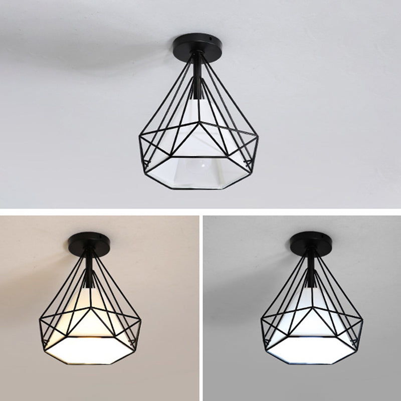 Metal Wire Frame Mini Ceiling Light Modern Simplicity Style Flush-mount Lamp for Hallway Balcony