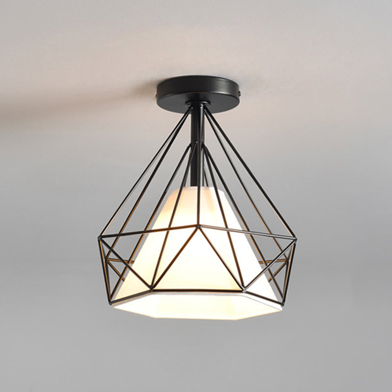 Metal Wire Frame Mini Ceiling Light Modern Simplicity Style Flush-mount Lamp for Hallway Balcony