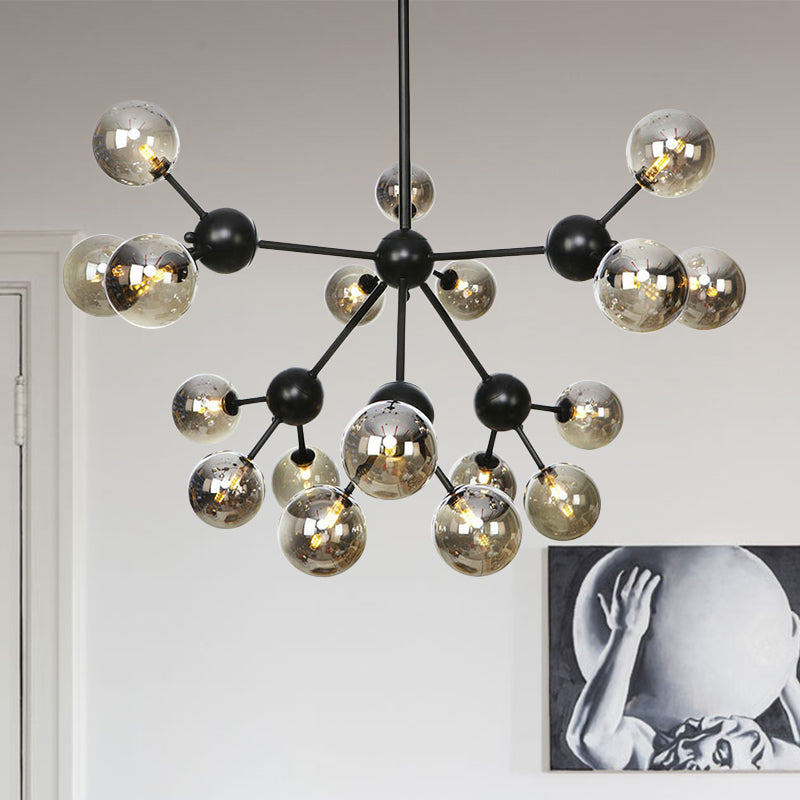 Orb Living Room Chandelier Lamp Amber/Clear/Smoke Gray Glass 3/9/12 Lights Industrial Ceiling Light with Sputnik Design, 13"/27.5"/34" Wide