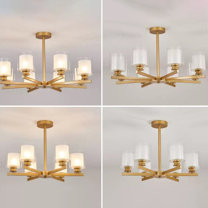 Nordic Style Metal Lighting Chandelier Cylindrical Double-layer Glass Shade Suspension Light for Dining Room