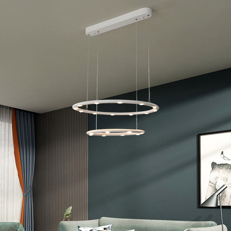 Weißer Halo -Ring Kronleuchter Anhänger Minimalist Metall LED Hängende Licht für Wohnzimmer