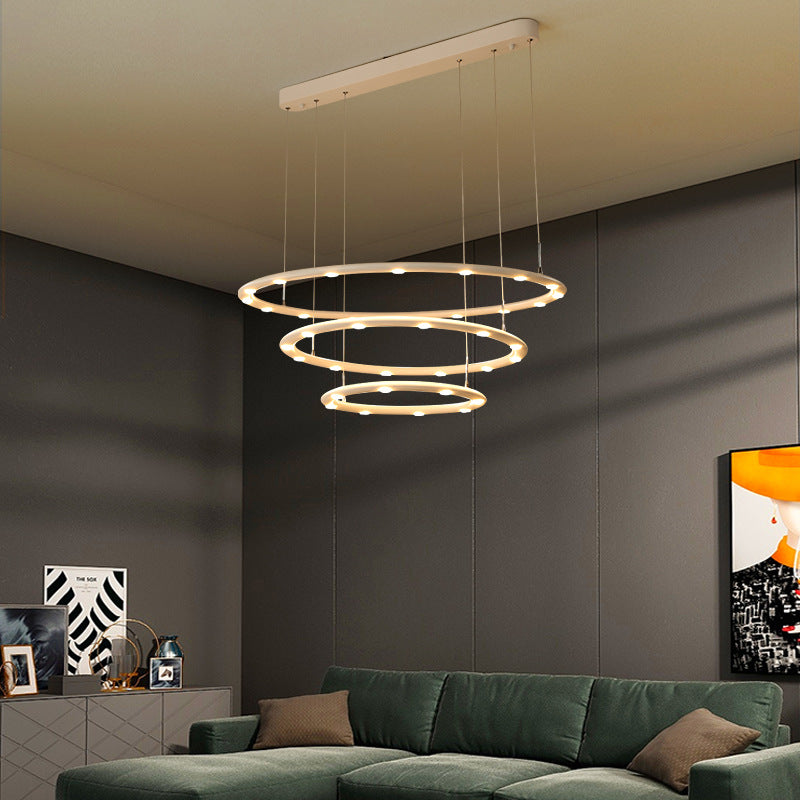 Weißer Halo -Ring Kronleuchter Anhänger Minimalist Metall LED Hängende Licht für Wohnzimmer