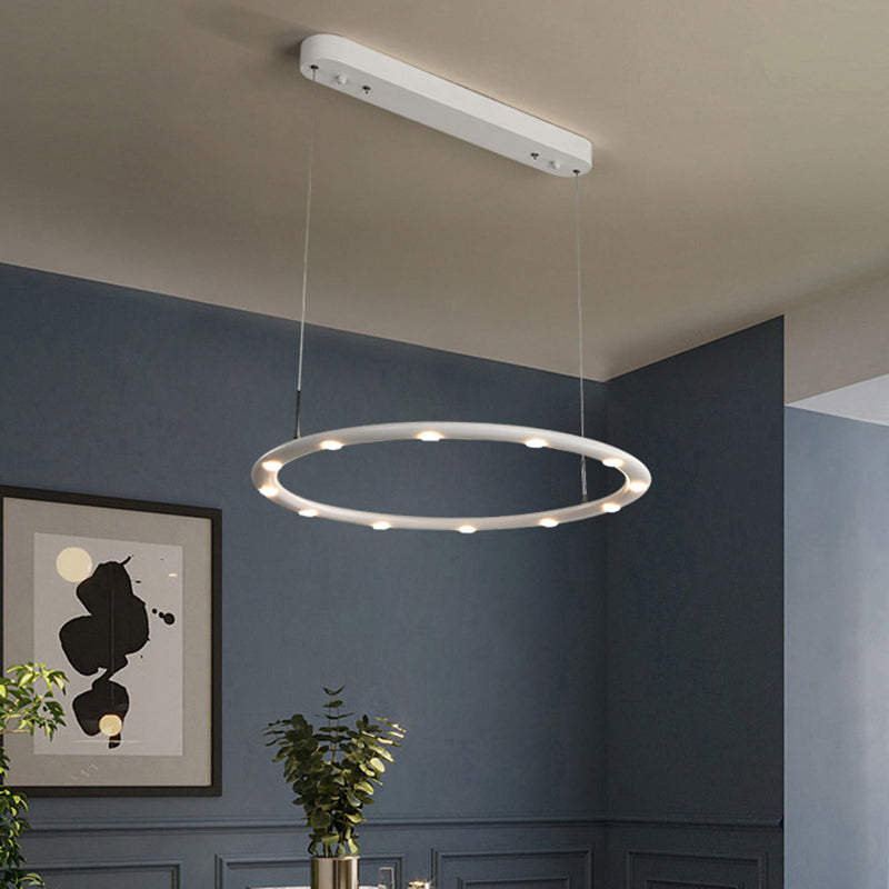 Weißer Halo -Ring Kronleuchter Anhänger Minimalist Metall LED Hängende Licht für Wohnzimmer