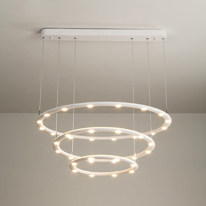 Weißer Halo -Ring Kronleuchter Anhänger Minimalist Metall LED Hängende Licht für Wohnzimmer