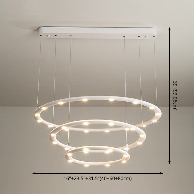 Weißer Halo -Ring Kronleuchter Anhänger Minimalist Metall LED Hängende Licht für Wohnzimmer