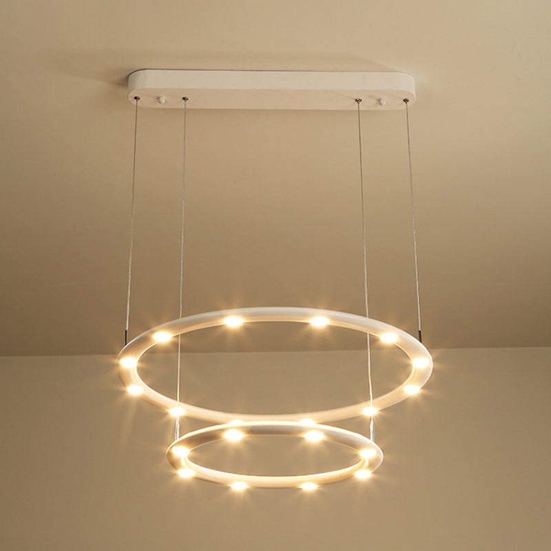 Weißer Halo -Ring Kronleuchter Anhänger Minimalist Metall LED Hängende Licht für Wohnzimmer