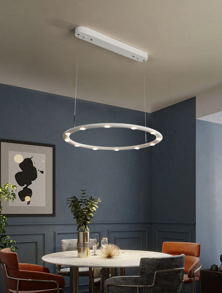 Weißer Halo -Ring Kronleuchter Anhänger Minimalist Metall LED Hängende Licht für Wohnzimmer