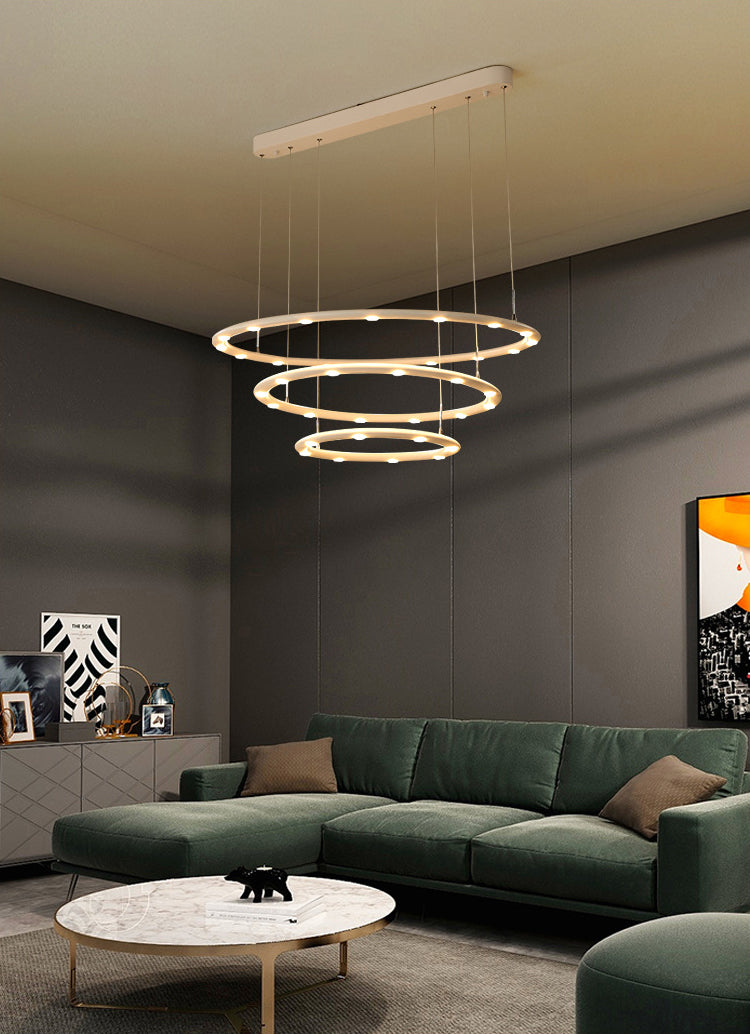 Weißer Halo -Ring Kronleuchter Anhänger Minimalist Metall LED Hängende Licht für Wohnzimmer