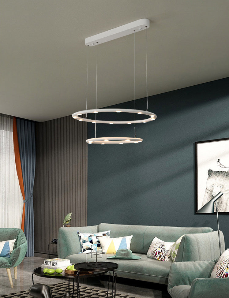 Weißer Halo -Ring Kronleuchter Anhänger Minimalist Metall LED Hängende Licht für Wohnzimmer
