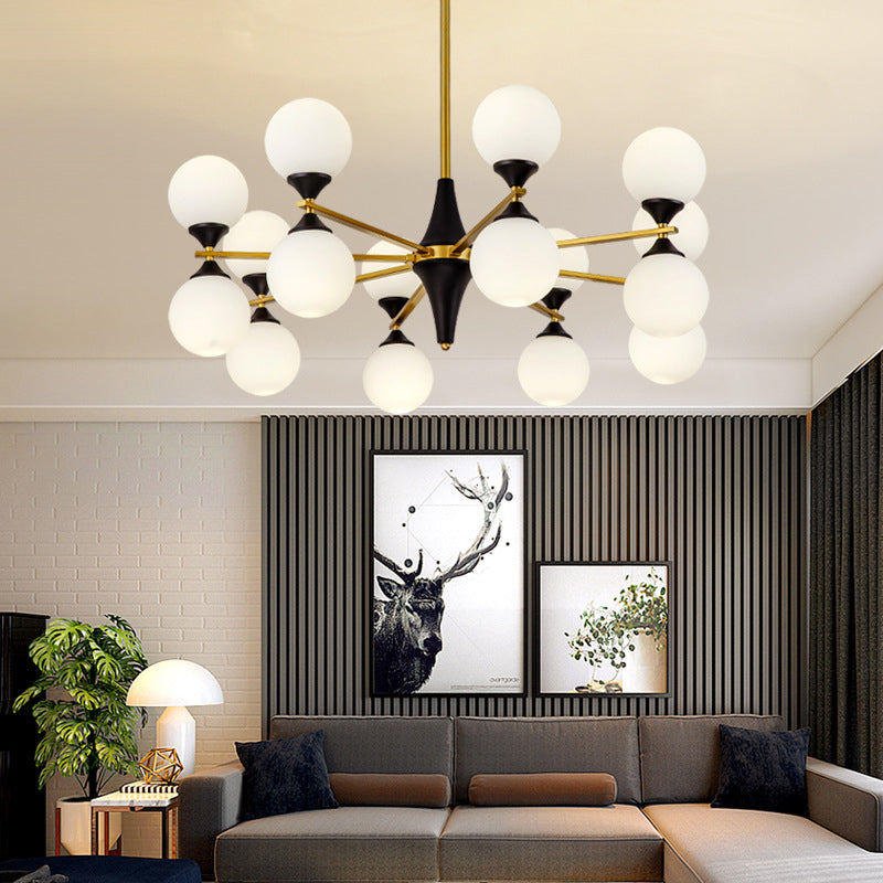 Nordic Style Creative Glass Orb Chandelier Golden Dining Room Lighting Fixture with 19.6" Adjustable Suspension Rod