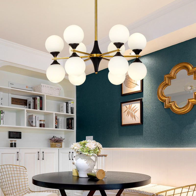 Nordic Style Creative Glass Orb Chandelier Golden Dining Room Lighting Fixture with 19.6" Adjustable Suspension Rod