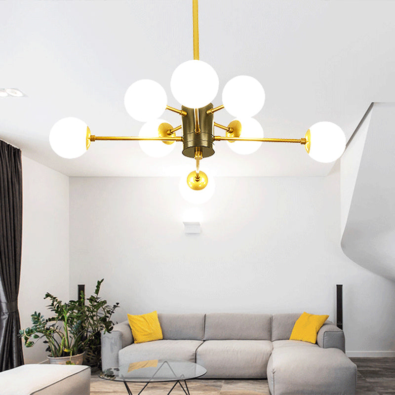 Golden Bedroom Molecular Shape Chandelier Milk White Glass Orb Nordic Simplicity Suspension Lighting Fixture