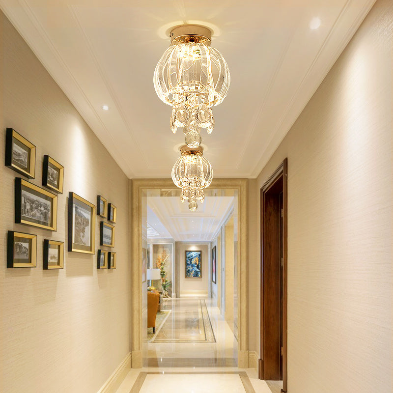 Orb Ceiling Mounted Fixture Modern Clear Crystal Glass LED Gold Semi Flush Mount Lighting