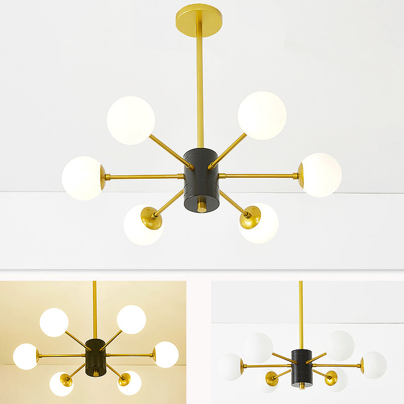 Golden Bedroom Molecular Shape Chandelier Milk White Glass Orb Nordic Simplicity Suspension Lighting Fixture