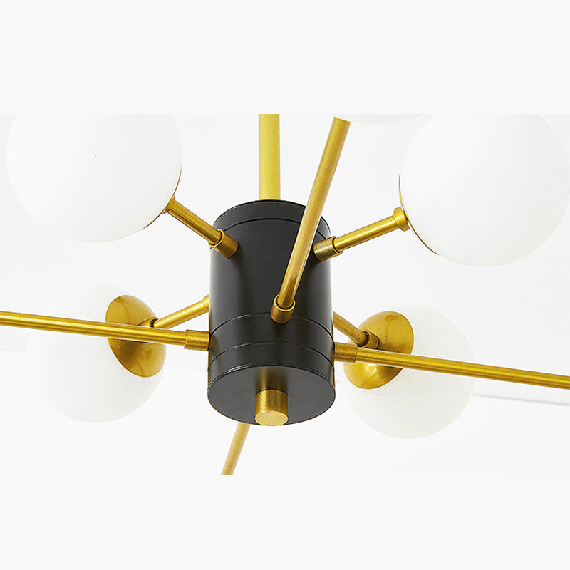 Golden Bedroom Molecular Shape Chandelier Milk White Glass Orb Nordic Simplicity Suspension Lighting Fixture