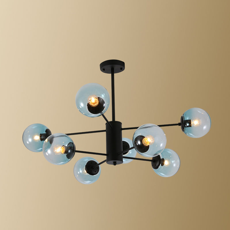 Lámpara de lámpara de vidrio de hierro forjado negro luces múltiples de estilo nórdico luz colgante para comedor