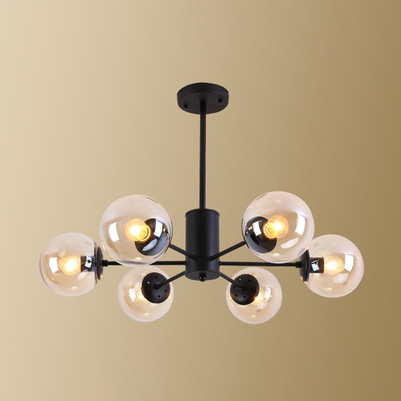 Lámpara de lámpara de vidrio de hierro forjado negro luces múltiples de estilo nórdico luz colgante para comedor