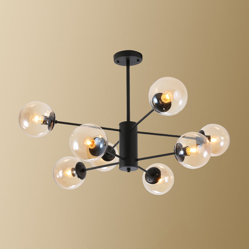 Lámpara de lámpara de vidrio de hierro forjado negro luces múltiples de estilo nórdico luz colgante para comedor