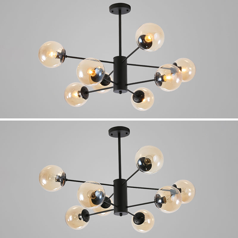 Lámpara de lámpara de vidrio de hierro forjado negro luces múltiples de estilo nórdico luz colgante para comedor