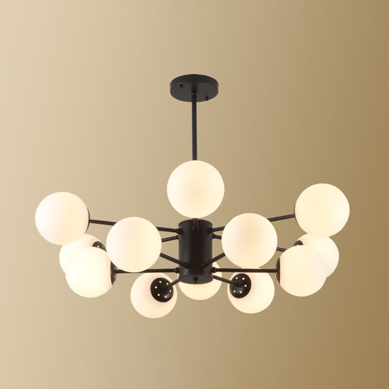 Lámpara de lámpara de vidrio de hierro forjado negro luces múltiples de estilo nórdico luz colgante para comedor