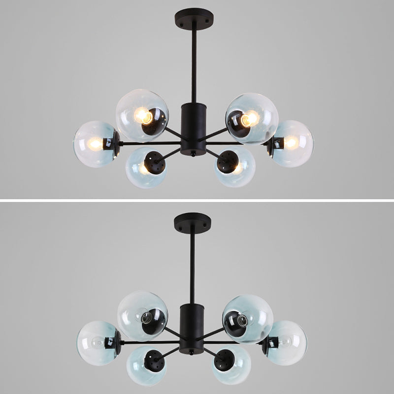 Lámpara de lámpara de vidrio de hierro forjado negro luces múltiples de estilo nórdico luz colgante para comedor