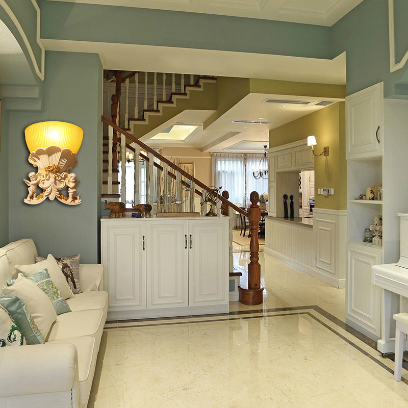 Harz Engel Leuchte leichte moderne Stil 1 Leichte Innen inne/Gold/weiße Finishwandhalterung hell mit gelben Glasschüssel