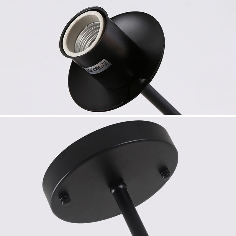 Lámpara de lámpara de vidrio de hierro forjado negro luces múltiples de estilo nórdico luz colgante para comedor