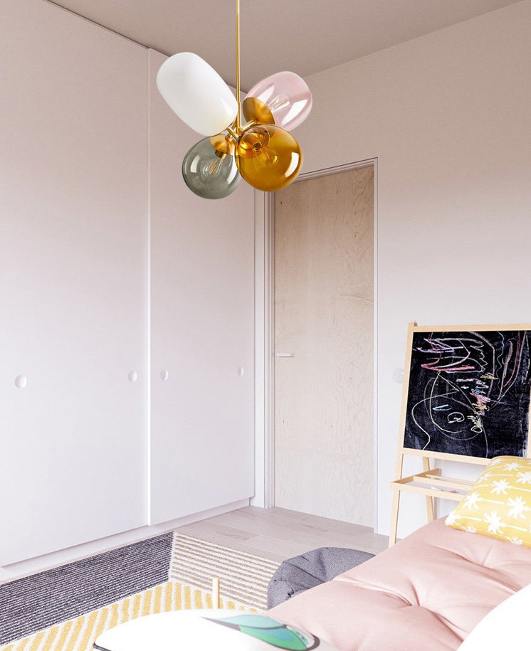 Buntes Glasschatten 4-leichter Anhängerlampe postmoderner Kunst dekorativ