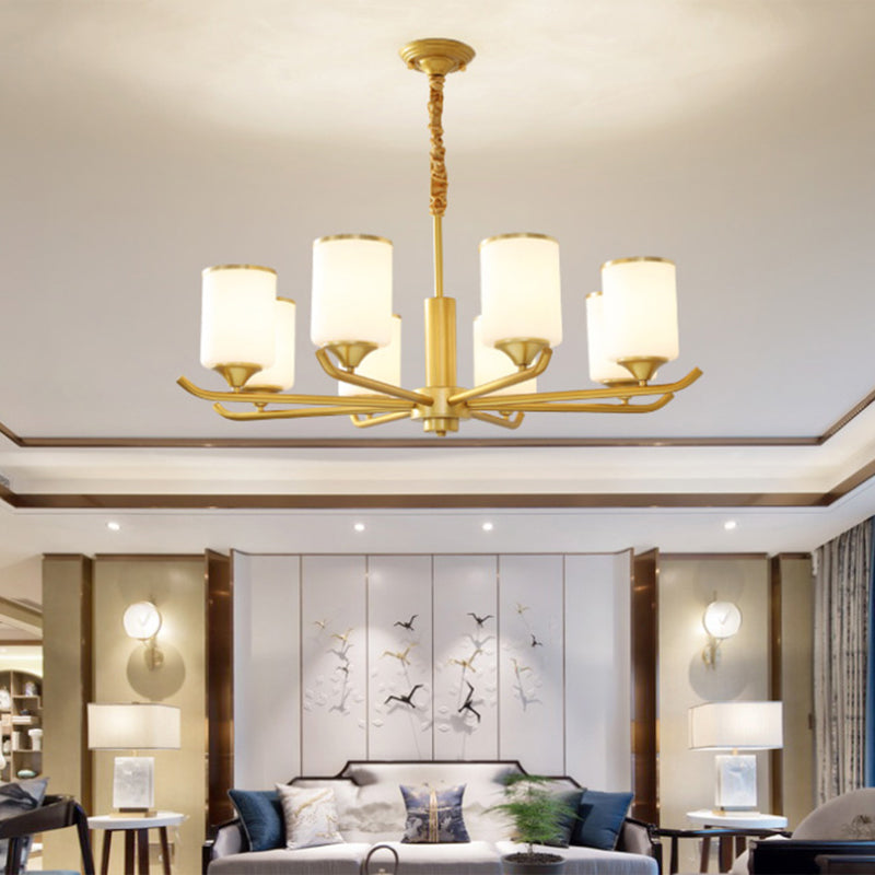 Gold Modern Simplicity Metal Chandelier Cylindrical Grosted Glass Shade Multi-Lights Prowing Lampe pour le salon
