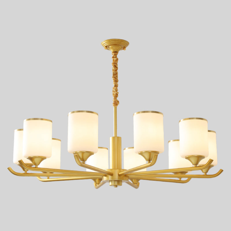 Gold Modern Simplicity Metal Chandelier Cylindrical Grosted Glass Shade Multi-Lights Prowing Lampe pour le salon