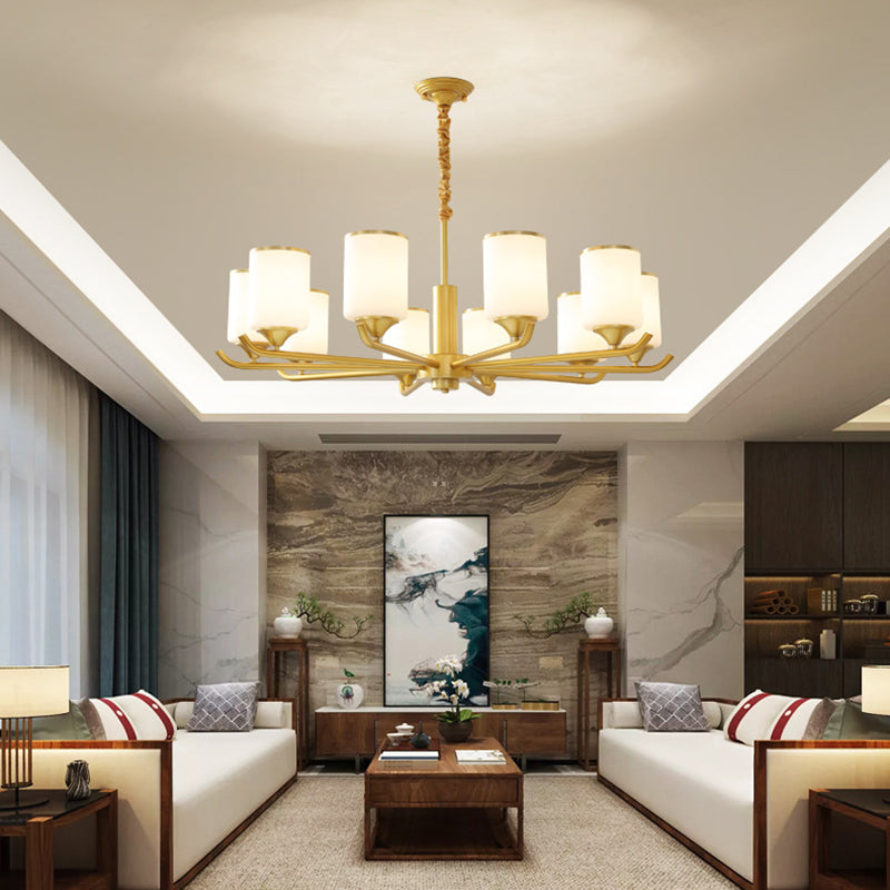 Gold Modern Simplicity Metal Chandelier Cylindrical Grosted Glass Shade Multi-Lights Prowing Lampe pour le salon