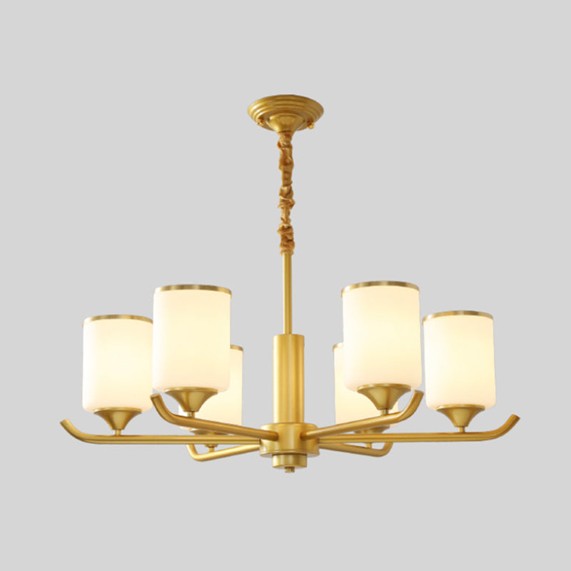 Gold Modern Simplicity Metal Chandelier Cylindrical Grosted Glass Shade Multi-Lights Prowing Lampe pour le salon