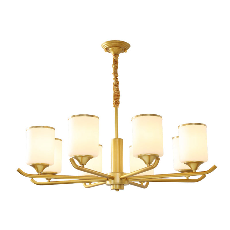 Gold Modern Simplicity Metal Chandelier Cylindrical Grosted Glass Shade Multi-Lights Prowing Lampe pour le salon
