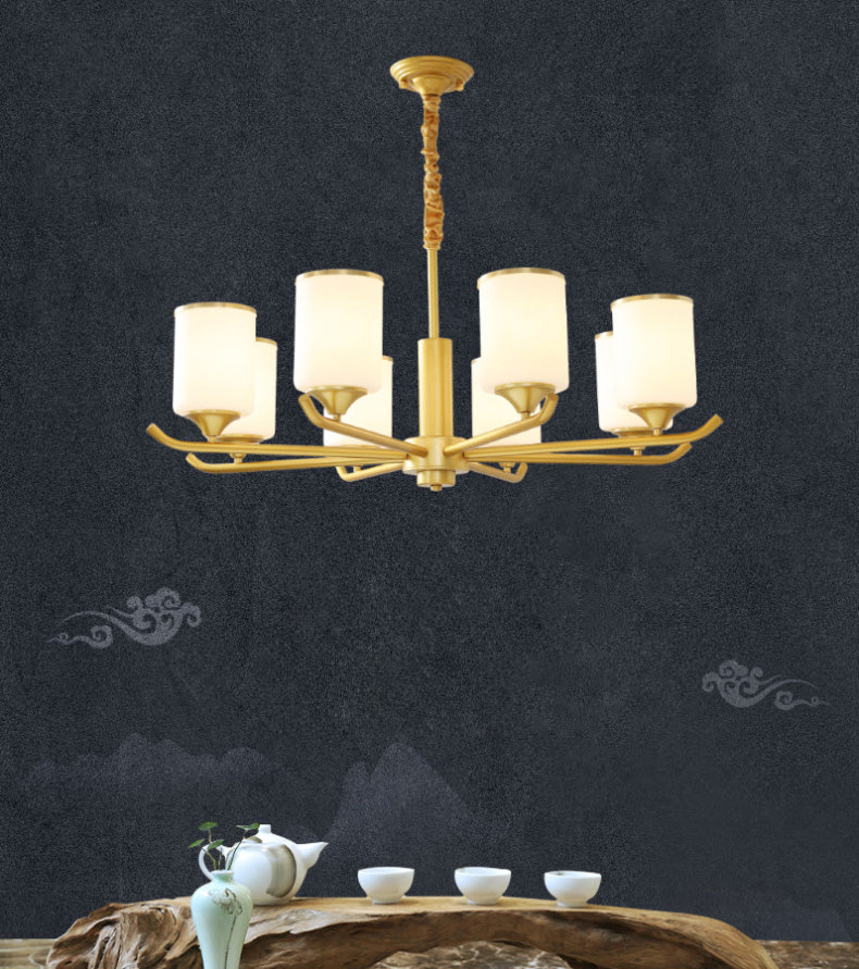 Gold Modern Simplicity Metal Chandelier Cylindrical Grosted Glass Shade Multi-Lights Prowing Lampe pour le salon