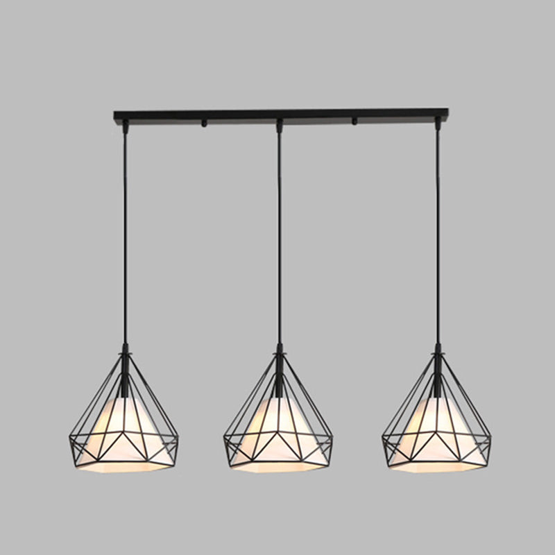 Cage métallique + ombre en tissu 3-Light Island Light Nordic Style Simplicité Lampe suspendue avec 39,3 "Fil réglable