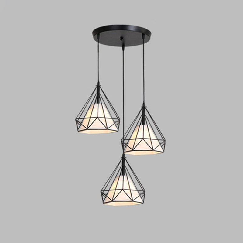 Metal Cage + Fabric Shade 3-Light Island Light Nordic Style Simplicity Hanging Lamp with 39.3" Adjustable Wire